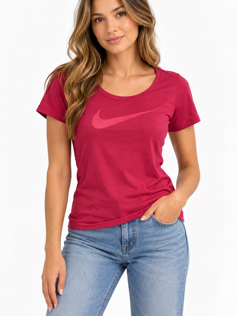 Nike The Nike Tee Women’s Medium Pink Dri-FIT Athletic Cut Swoosh T-Shirt